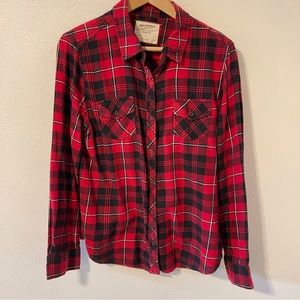 Arizona Jean Co Essential Buffalo Check Plaid Flannel Snap Button Shirt Red-L